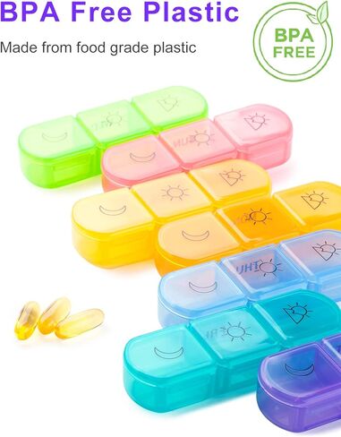 منظم حبوب منع الحمل الأسبوعي 3 مرات في اليوم، صندوق حبوب صغير الحجم لمدة 7 أيام، مقصورات كبيرة مقاومة للرطوبة، علبة حبوب الدواء، تذكير للأدوية، موزع حبوب السفر المحمول للحبوب/الفيتامين/زيت السمك (أزرق) in Kuwait