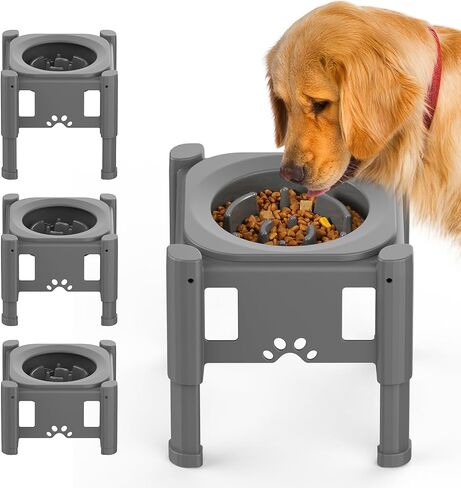 Lewondr Elevated Dog Water Bowl, 80OZ/2.5L No Spill Water Bowl for Dogs 3 Heights Adjustable Raised Dog Water Bowl to Slow Down Drinking Dog Bowl Stand for Small Medium & Large Dogs, Black in Saudi Arabia