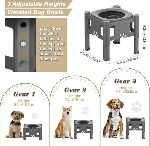 Lewondr Elevated Dog Water Bowl, 80OZ/2.5L No Spill Water Bowl for Dogs 3 Heights Adjustable Raised Dog Water Bowl to Slow Down Drinking Dog Bowl Stand for Small Medium & Large Dogs, Black in Saudi Arabia