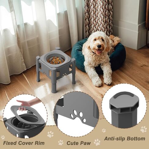 Lewondr Elevated Dog Water Bowl, 80OZ/2.5L No Spill Water Bowl for Dogs 3 Heights Adjustable Raised Dog Water Bowl to Slow Down Drinking Dog Bowl Stand for Small Medium & Large Dogs, Black in Saudi Arabia