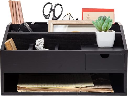 Wood Desk Drawer Organizers with File Organizer Pen holder Office Decor combo for Desk Organization Home can arrange office supplies such as calculators scissors pens note papers, etc. (black) in Saudi Arabia