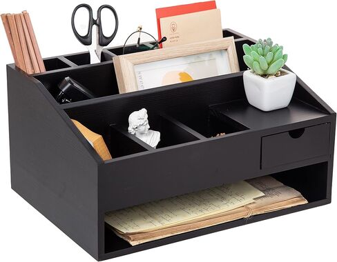 Wood Desk Drawer Organizers with File Organizer Pen holder Office Decor combo for Desk Organization Home can arrange office supplies such as calculators scissors pens note papers, etc. (black) in Saudi Arabia