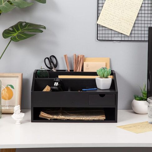 Wood Desk Drawer Organizers with File Organizer Pen holder Office Decor combo for Desk Organization Home can arrange office supplies such as calculators scissors pens note papers, etc. (black) in Saudi Arabia