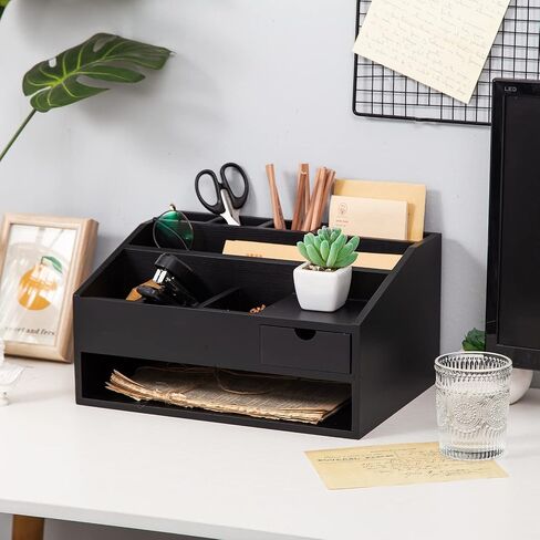 Wood Desk Drawer Organizers with File Organizer Pen holder Office Decor combo for Desk Organization Home can arrange office supplies such as calculators scissors pens note papers, etc. (black) in Saudi Arabia