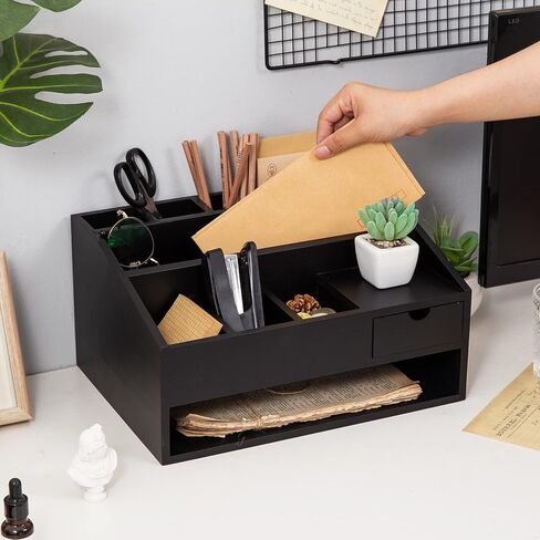 Wood Desk Drawer Organizers with File Organizer Pen holder Office Decor combo for Desk Organization Home can arrange office supplies such as calculators scissors pens note papers, etc. (black) in Saudi Arabia