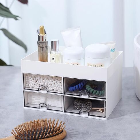 Desk Organizer with 4 Drawers, Makeup Organizer, 4 Compartments for nail polish, Lipstick, Brushes, Jewelry, Skincare, Bathroom Organization Boxes(Blue) in Saudi Arabia