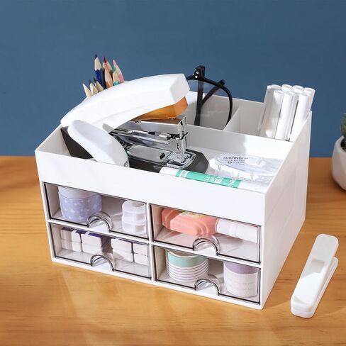 Desk Organizer with 4 Drawers, Makeup Organizer, 4 Compartments for nail polish, Lipstick, Brushes, Jewelry, Skincare, Bathroom Organization Boxes(Blue) in Saudi Arabia