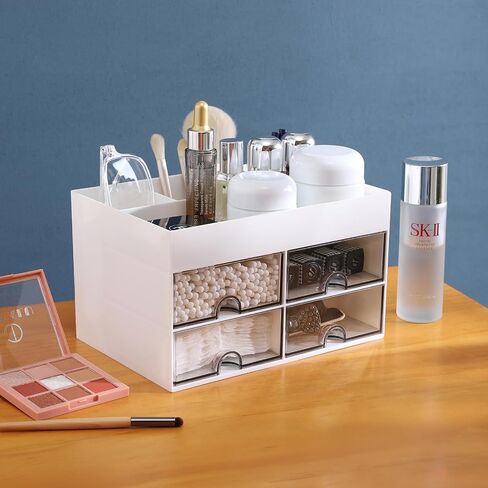 Desk Organizer with 4 Drawers, Makeup Organizer, 4 Compartments for nail polish, Lipstick, Brushes, Jewelry, Skincare, Bathroom Organization Boxes(Blue) in Saudi Arabia