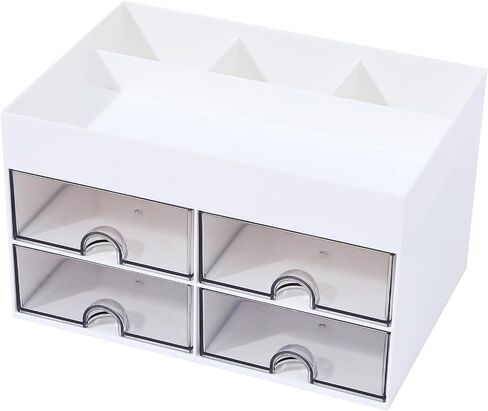 Desk Organizer with 4 Drawers, Makeup Organizer, 4 Compartments for nail polish, Lipstick, Brushes, Jewelry, Skincare, Bathroom Organization Boxes(Blue) in Saudi Arabia
