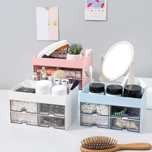 Desk Organizer with 4 Drawers, Makeup Organizer, 4 Compartments for nail polish, Lipstick, Brushes, Jewelry, Skincare, Bathroom Organization Boxes(Blue) in Saudi Arabia