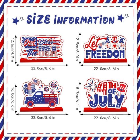 4 قطع ديكورات الرابع من يوليو قطع مركزية خشبية للطاولات ديكورات حفلات الرابع من يوليو وديكورات يوم الاستقلال ومستلزمات اليوم التذكاري للحفلات ذات الطابع الوطني الأمريكي in Kuwait