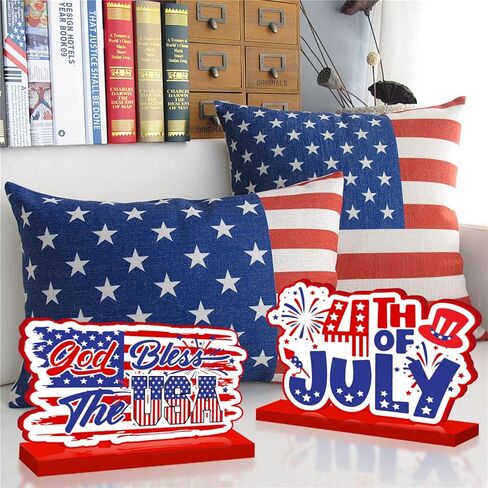 4 قطع ديكورات الرابع من يوليو قطع مركزية خشبية للطاولات ديكورات حفلات الرابع من يوليو وديكورات يوم الاستقلال ومستلزمات اليوم التذكاري للحفلات ذات الطابع الوطني الأمريكي in Kuwait