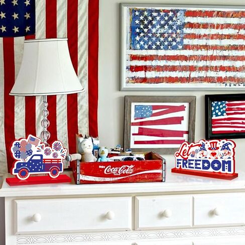 4 قطع ديكورات الرابع من يوليو قطع مركزية خشبية للطاولات ديكورات حفلات الرابع من يوليو وديكورات يوم الاستقلال ومستلزمات اليوم التذكاري للحفلات ذات الطابع الوطني الأمريكي in Kuwait