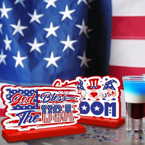 4 قطع ديكورات الرابع من يوليو قطع مركزية خشبية للطاولات ديكورات حفلات الرابع من يوليو وديكورات يوم الاستقلال ومستلزمات اليوم التذكاري للحفلات ذات الطابع الوطني الأمريكي in Kuwait