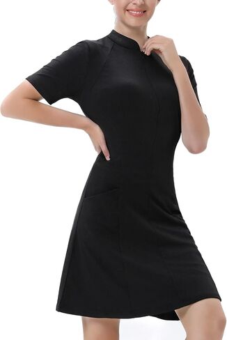 Women's Athletic Tennis Golf Dress Short Sleeve with Inner Shorts 4-Pockets Moisture Wicking Sports Workout Dress in Saudi Arabia