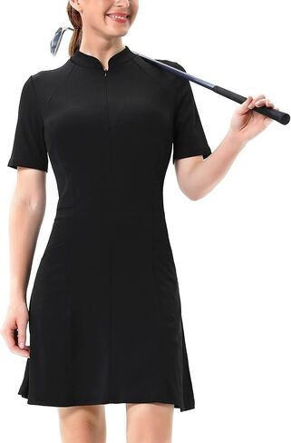 Women's Athletic Tennis Golf Dress Short Sleeve with Inner Shorts 4-Pockets Moisture Wicking Sports Workout Dress in Saudi Arabia