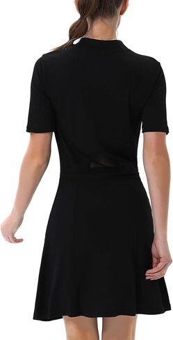 Women's Athletic Tennis Golf Dress Short Sleeve with Inner Shorts 4-Pockets Moisture Wicking Sports Workout Dress in Saudi Arabia