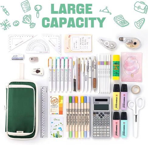 hatisan Large Capacity Pencil Pouch Foldable Pencil Pen Case Bag with Zipper Cute Pencil Case for Girl Teen School Office College Cute School Supplies(Light Blue) in Saudi Arabia