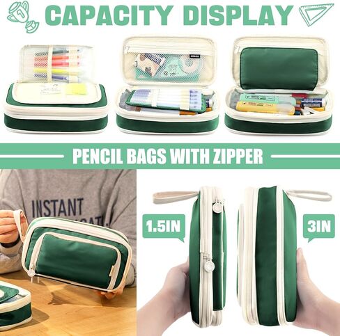 hatisan Large Capacity Pencil Pouch Foldable Pencil Pen Case Bag with Zipper Cute Pencil Case for Girl Teen School Office College Cute School Supplies(Light Blue) in Saudi Arabia