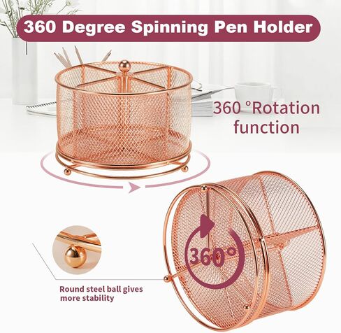 حامل أقلام للمكتب، منظم مكتب شبكي يدور 360 درجة بسعة كبيرة 4 مقصورات، ملحقات مكتبية متعددة الوظائف وحامل فرشاة مكياج للمكتب والمدرسة والمنزل (أسود) in Kuwait