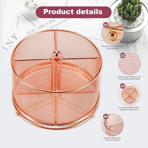 حامل أقلام للمكتب، منظم مكتب شبكي يدور 360 درجة بسعة كبيرة 4 مقصورات، ملحقات مكتبية متعددة الوظائف وحامل فرشاة مكياج للمكتب والمدرسة والمنزل (أسود) in Kuwait