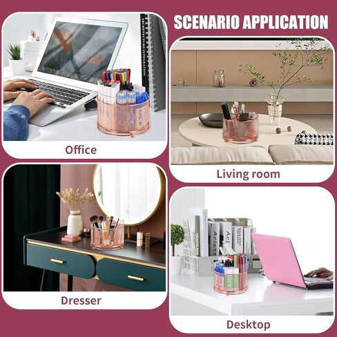 حامل أقلام للمكتب، منظم مكتب شبكي يدور 360 درجة بسعة كبيرة 4 مقصورات، ملحقات مكتبية متعددة الوظائف وحامل فرشاة مكياج للمكتب والمدرسة والمنزل (أسود) in Kuwait