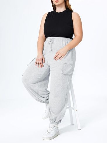 بنطال رياضي نسائي من Beautife بمقاس كبير كاجوال للركض كبير الحجم وفضفاض للتمرين مع جيوب in Kuwait