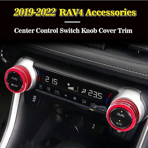 أغطية مقبض التحكم في المناخ للسيارة من Auprite لسيارة Toyota RAV4 2019-2024، غطاء مقبض مفتاح التحكم المركزي التلقائي لملحقات RAV4 الداخلية (سبائك الألومنيوم، قطعتان/أحمر) in Kuwait