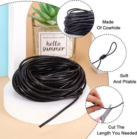 Pandahall 15Yards Cowhide Leather Cords 2.5mm Round Leather Rope 3 Colors Braided Leather String Genuine Leather Necklace String for Bracelets Jewelry Shoelaces DIY Crafts in Saudi Arabia