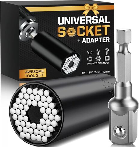Gifts for Men, Universal Super Socket, Cool Gadgets Tools Birthday Gifts for Boyfriend Dad Husband Him Handyman, Socket Set with Multifunction Adapter to Unscrew Any Bolt(7-19mm)-Silver in Saudi Arabia