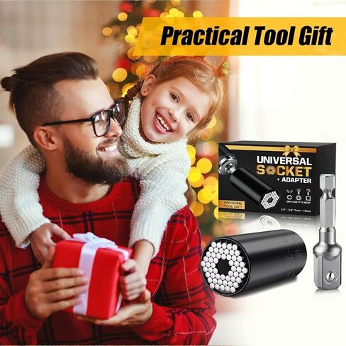 Gifts for Men, Universal Super Socket, Cool Gadgets Tools Birthday Gifts for Boyfriend Dad Husband Him Handyman, Socket Set with Multifunction Adapter to Unscrew Any Bolt(7-19mm)-Silver in Saudi Arabia