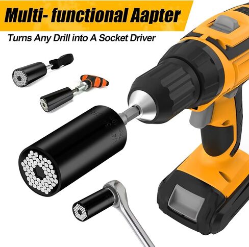 Gifts for Men, Universal Super Socket, Cool Gadgets Tools Birthday Gifts for Boyfriend Dad Husband Him Handyman, Socket Set with Multifunction Adapter to Unscrew Any Bolt(7-19mm)-Silver in Saudi Arabia
