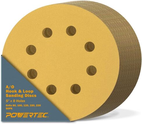 POWERTEC 44006G-50-P2 5 Inch 8 Hole Hook and Loop Sanding Discs, 60 Grit, 100 PK, Sandpaper for Random Orbital Sanders, Air Sander, Pneumatic Sander, Auto Body Shop in Saudi Arabia