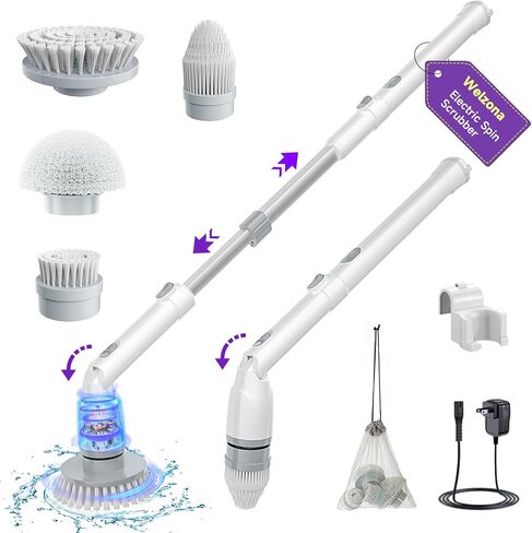 Welzona Electric Spin Scrubber,2024 New Cordless Cleaning Brush,4 Replaceable Brush Heads, Adjustable Extension Handle Electric Cleaning Brush Power Cleaning Brush for Bathroom Floor Tile,Storage Bag in Saudi Arabia