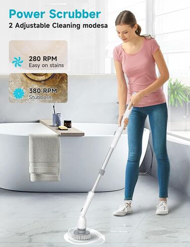 Welzona Electric Spin Scrubber,2024 New Cordless Cleaning Brush,4 Replaceable Brush Heads, Adjustable Extension Handle Electric Cleaning Brush Power Cleaning Brush for Bathroom Floor Tile,Storage Bag in Saudi Arabia
