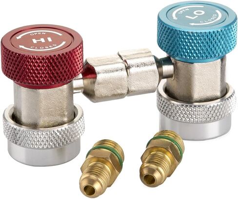 محول A/C R134A قابل للتعديل، تكييف هواء تلقائي R134A تركيبات قارنة توصيل سريعة طقم تحويل الفريون موصل سريع عالي منخفض لتكييف الهواء خرطوم قياس مشعب فريون، 1/4 بوصة SAE HVAC (تحديث) in Kuwait