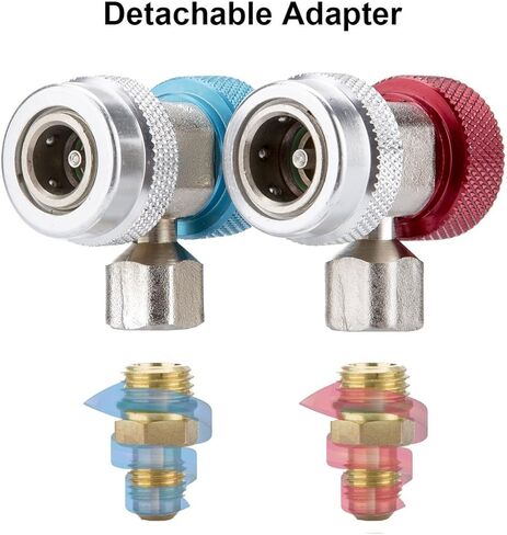 محول A/C R134A قابل للتعديل، تكييف هواء تلقائي R134A تركيبات قارنة توصيل سريعة طقم تحويل الفريون موصل سريع عالي منخفض لتكييف الهواء خرطوم قياس مشعب فريون، 1/4 بوصة SAE HVAC (تحديث) in Kuwait