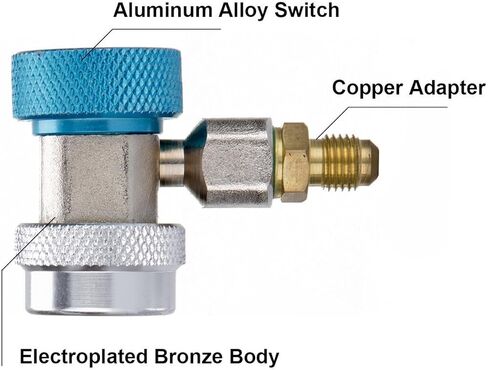 محول A/C R134A قابل للتعديل، تكييف هواء تلقائي R134A تركيبات قارنة توصيل سريعة طقم تحويل الفريون موصل سريع عالي منخفض لتكييف الهواء خرطوم قياس مشعب فريون، 1/4 بوصة SAE HVAC (تحديث) in Kuwait