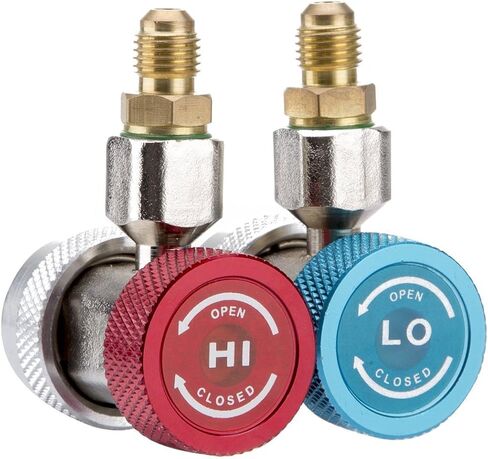 محول A/C R134A قابل للتعديل، تكييف هواء تلقائي R134A تركيبات قارنة توصيل سريعة طقم تحويل الفريون موصل سريع عالي منخفض لتكييف الهواء خرطوم قياس مشعب فريون، 1/4 بوصة SAE HVAC (تحديث) in Kuwait