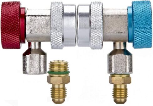 محول A/C R134A قابل للتعديل، تكييف هواء تلقائي R134A تركيبات قارنة توصيل سريعة طقم تحويل الفريون موصل سريع عالي منخفض لتكييف الهواء خرطوم قياس مشعب فريون، 1/4 بوصة SAE HVAC (تحديث) in Kuwait