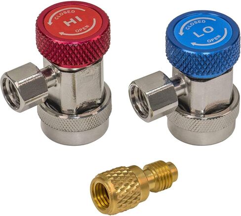 محول A/C R134A قابل للتعديل، تكييف هواء تلقائي R134A تركيبات قارنة توصيل سريعة طقم تحويل الفريون موصل سريع عالي منخفض لتكييف الهواء خرطوم قياس مشعب فريون، 1/4 بوصة SAE HVAC (تحديث) in Kuwait