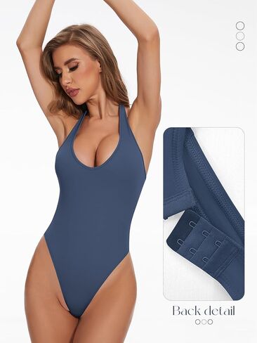 Sodtau Womens Halter V Neck Thong Bodysuit Backless Sexy Casual Leotard Sleeveless Y2k Tank Shapewear Bodysuit Top 2024 in Saudi Arabia