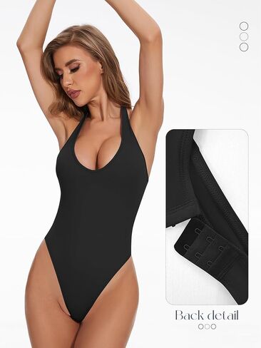 Sodtau Womens Halter V Neck Thong Bodysuit Backless Sexy Casual Leotard Sleeveless Y2k Tank Shapewear Bodysuit Top 2024 in Saudi Arabia
