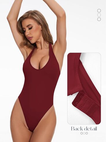 Sodtau Womens Halter V Neck Thong Bodysuit Backless Sexy Casual Leotard Sleeveless Y2k Tank Shapewear Bodysuit Top 2024 in Saudi Arabia