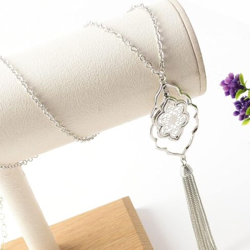 ALLISON ROSE ATELIER – Boho Pendant Necklace – Silver Plating – Bohemian Filigree Pendant Charm with Fringe Tassel – 29" Long Necklace for Women in Saudi Arabia