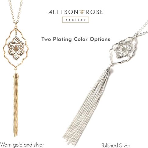 ALLISON ROSE ATELIER – Boho Pendant Necklace – Silver Plating – Bohemian Filigree Pendant Charm with Fringe Tassel – 29" Long Necklace for Women in Saudi Arabia