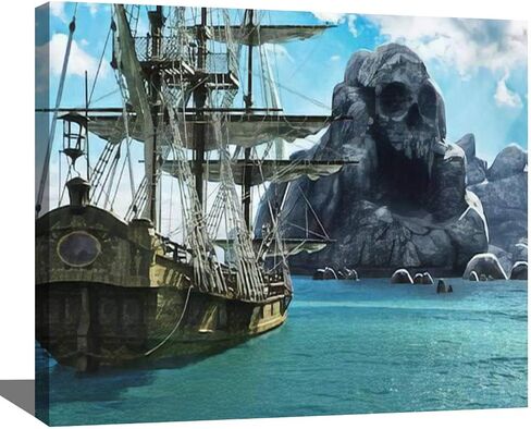 ZEBTBLA Digital Acrylic Painting Set Search Skull Island Pirate or Merchant Sailing Ship Anchored Near Paint by Numbers on Canvas Without Frame Adult Beginner Children Art Craft Wall Decor 16x20 in Saudi Arabia