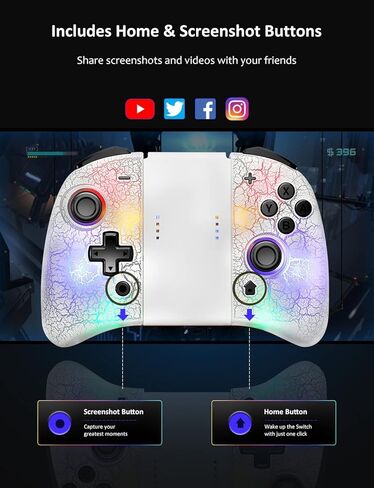 وحدة تحكم NexiGo Joypad (بدون Deadzone) متوافقة مع Switch/Switch OLED، وحدات تحكم Joypad مع الاهتزاز، Turbo، رسم الخرائط وإضاءة LED، بديل لمفتاح Joypad (الغلاف الجوي) in Kuwait