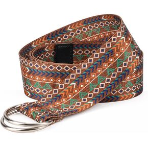 NVKIC Women's Web Belt with Double D-ring Buckles 1.5" Wide Vintage Coloful Printed Adjustable Casual Jeans Belts in Kuwait