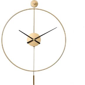 SHISEDECO Classical Large Modern Round Minimalist Wall Clock with Swing Pendulum, Non-Ticking Silent Metal Decorative Creative Art Clocks for Home, Living Room, Bedroom, Study, Office (24", Black) in Kuwait